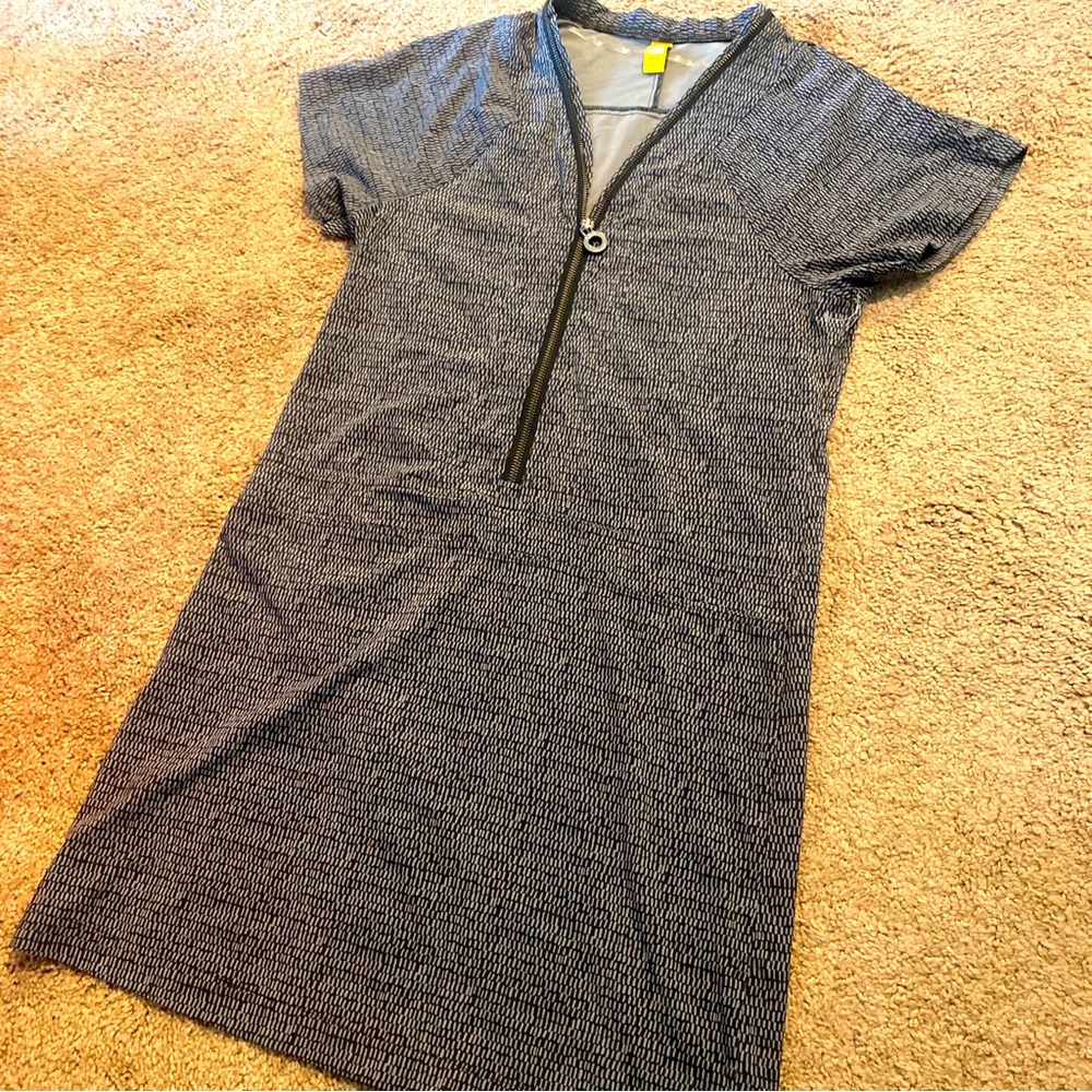 Lole womens black & gray print dress Sz XS zip up a line nwot